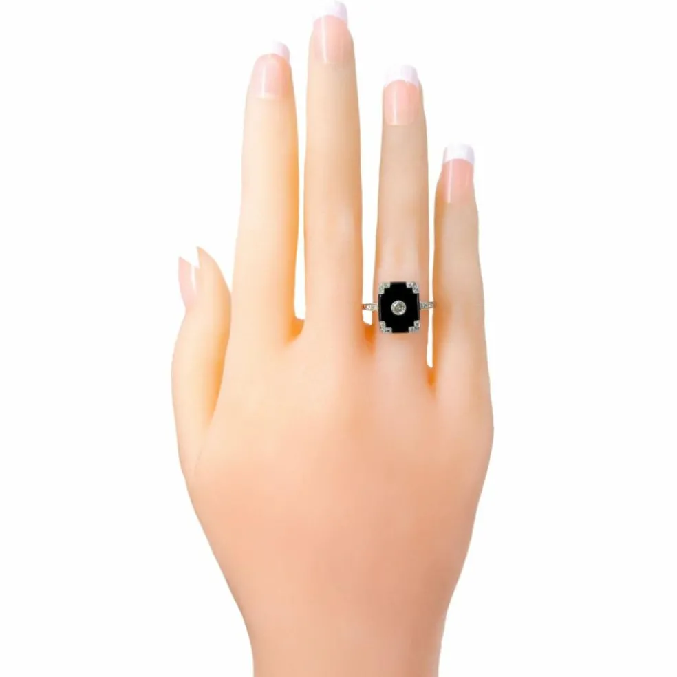 Bague Art Déco Onyx Diamants