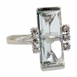 Bague Art Déco or blanc, aigue marine et diamants (circa 1960)