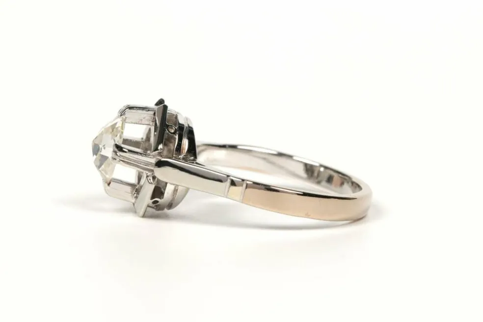 Bague Art Déco or blanc diamant