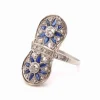 Bague Art Déco Or blanc Platine Saphirs Diamants