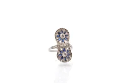 Bague Art Déco Or blanc Platine Saphirs Diamants