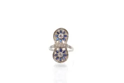 Bague Art Déco Or blanc Platine Saphirs Diamants