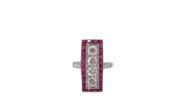 Bague Art Déco Or Blanc, Rubis Et Diamants
