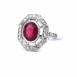 Bague Art Déco or blanc rubis diamants