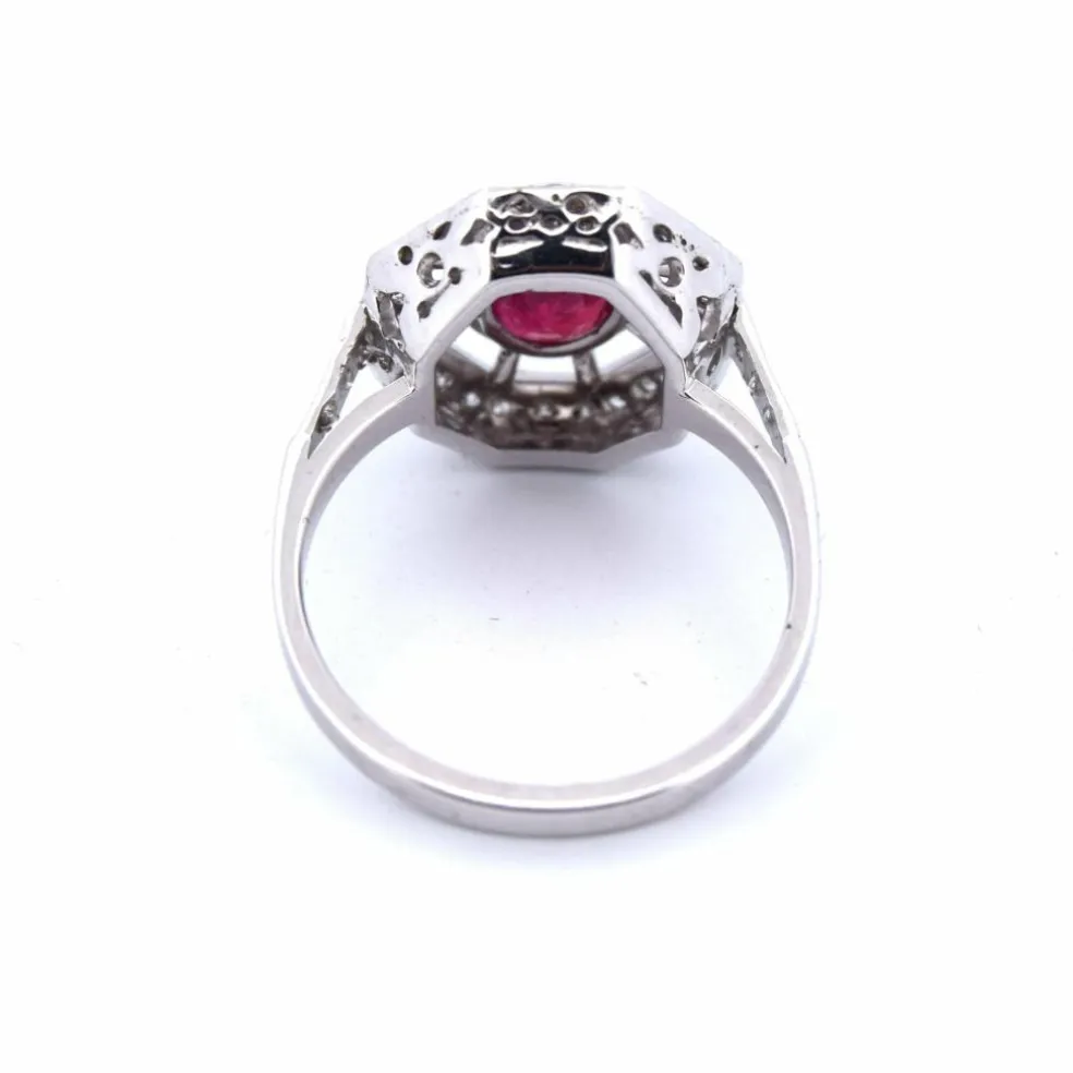 Bague Art Déco or blanc rubis diamants