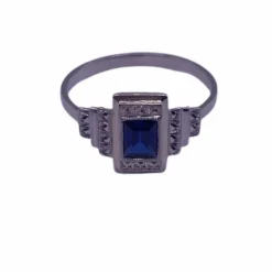Bague Art Déco Or Blanc Saphir
