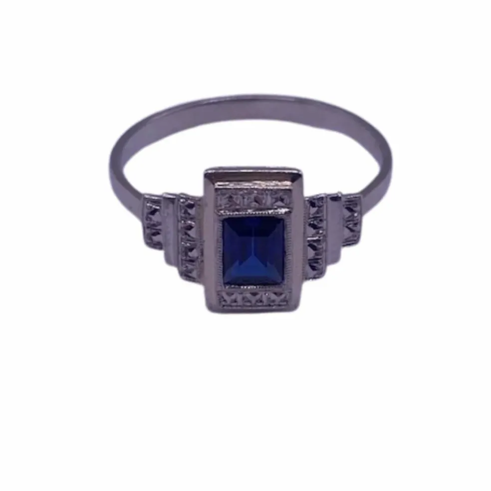 Bague Art Déco Or Blanc Saphir