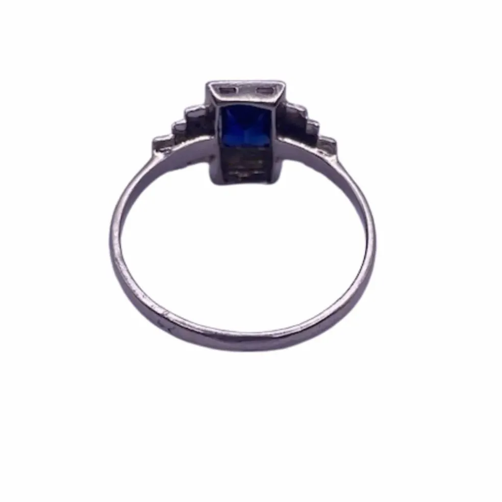 Bague Art Déco Or Blanc Saphir