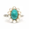 Bague Art Déco or blanc, turquoise et perles