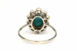 Bague Art Déco or blanc, turquoise et perles