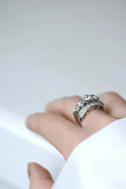 Bague Art Déco Or et Platine, Diamants 3.65 Cts