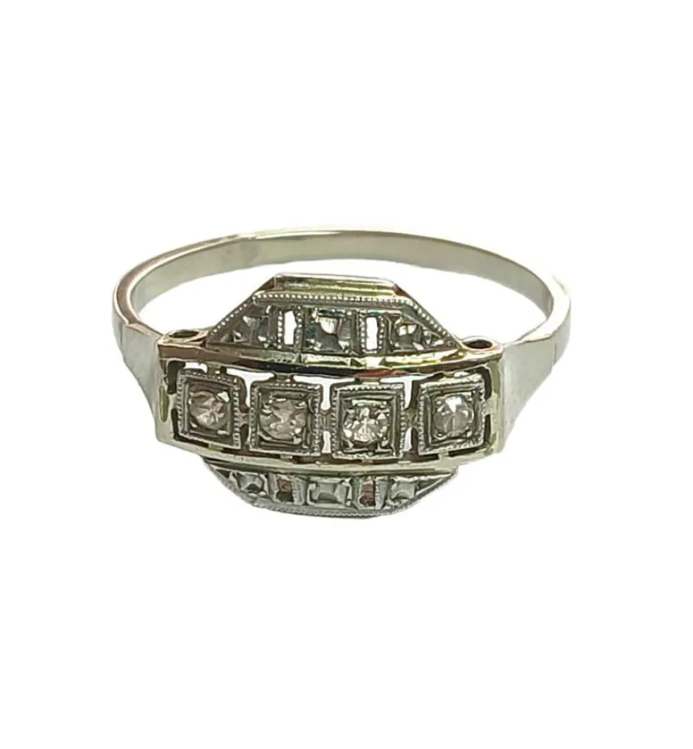 Bague Art Déco or gris, platine, et diamants, vers 1930