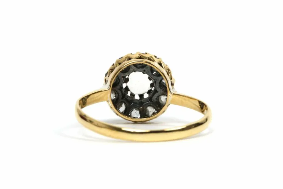 Bague Art Déco or jaune, diamants taille rose