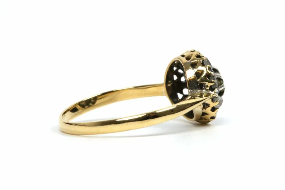 Bague Art Déco or jaune, diamants taille rose