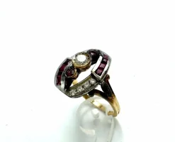 Bague Art Déco Or jaune et blanc Diamant Rubis