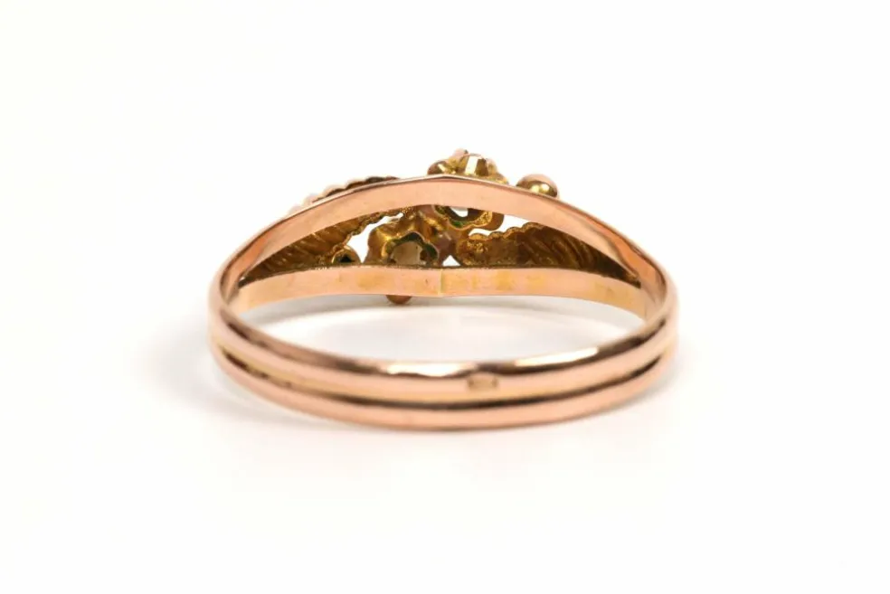 Bague Art Déco or jaune et perles