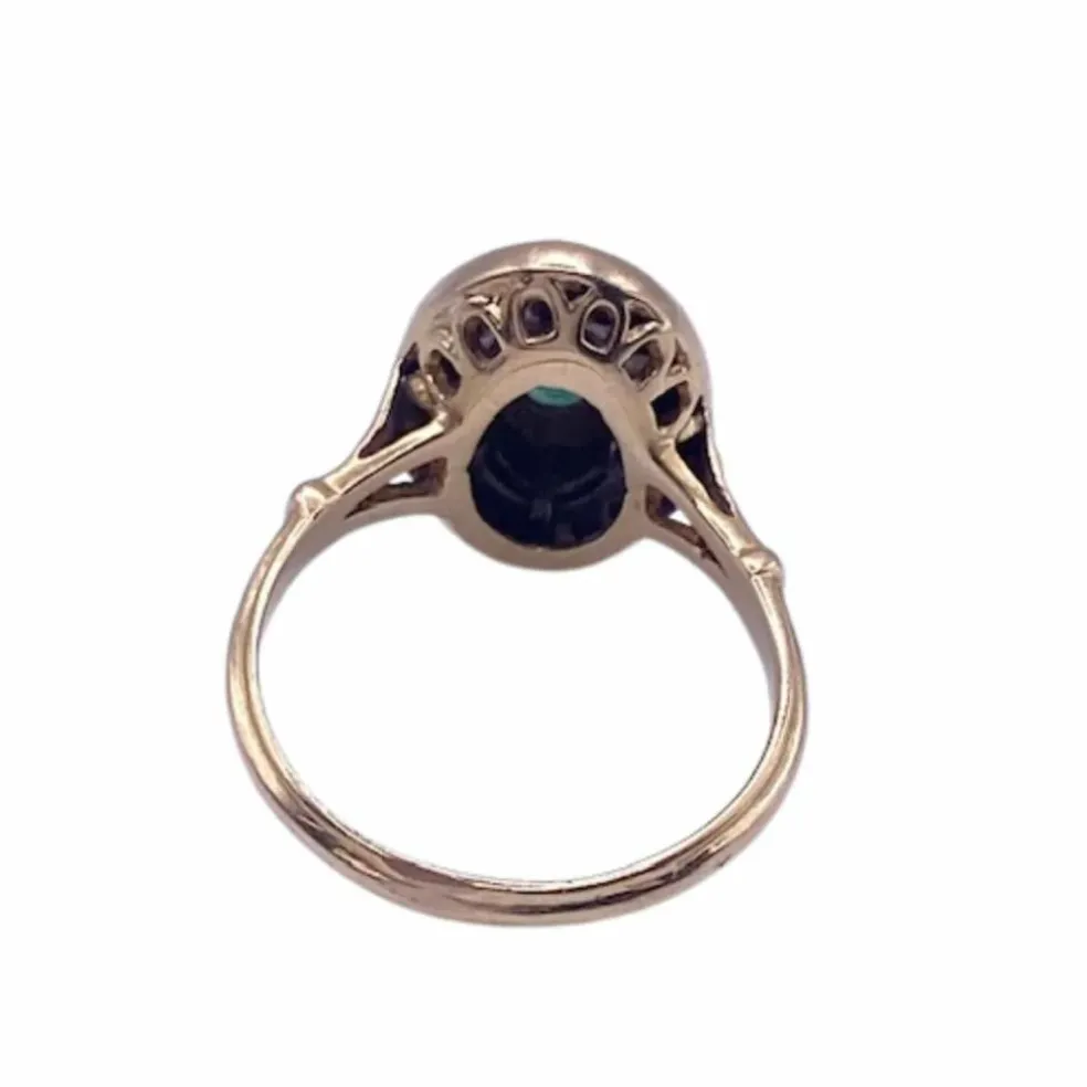 Bague Art Déco Or Jaune 18k Émeraudes & Diamants