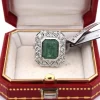 Bague Art Déco or jaune émeraude diamants