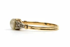 Bague Art Déco or jaune, perle et diamants