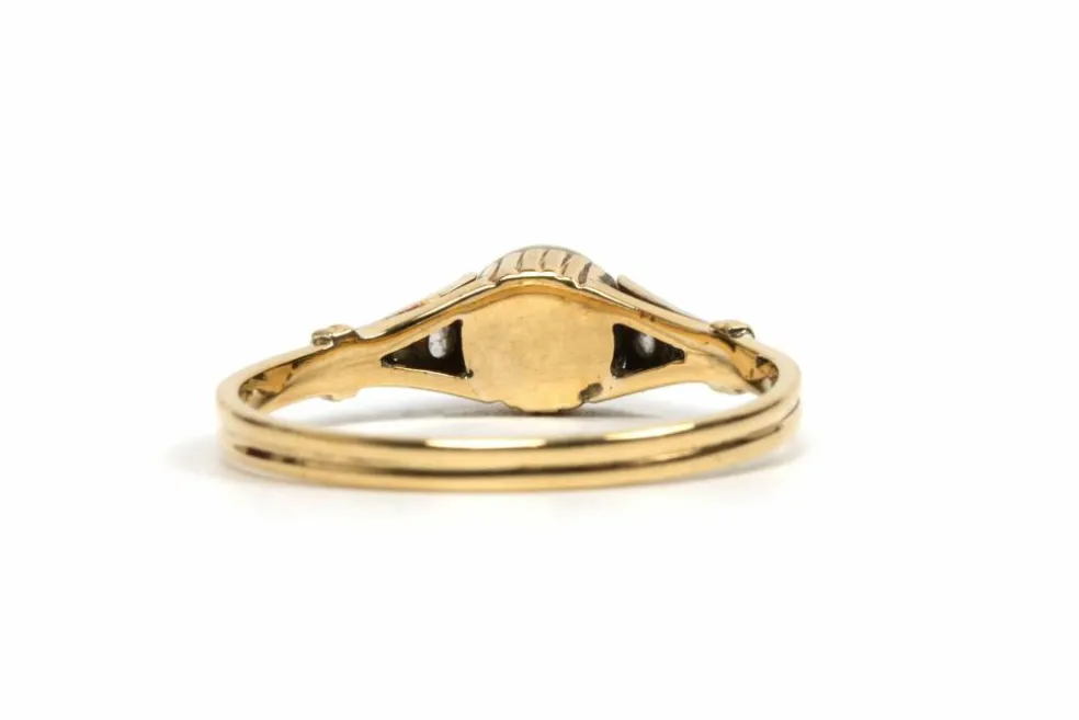 Bague Art Déco or jaune, perle et diamants