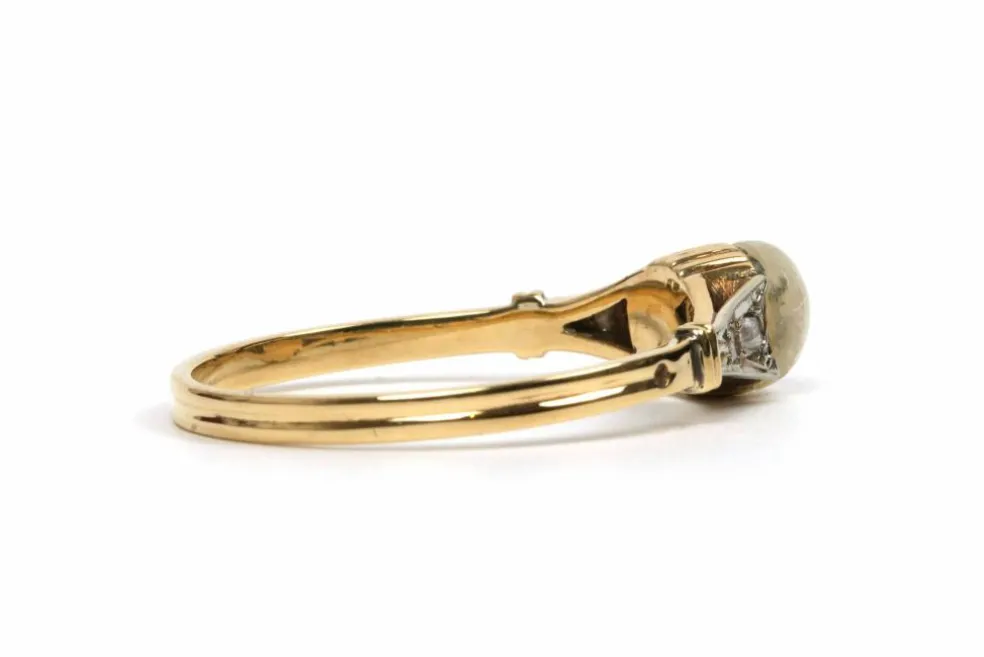 Bague Art Déco or jaune, perle et diamants