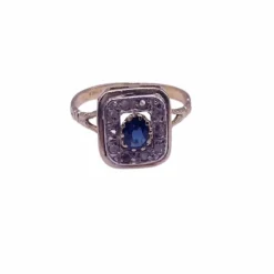 Bague Art Déco Or Jaune Saphir Diamants