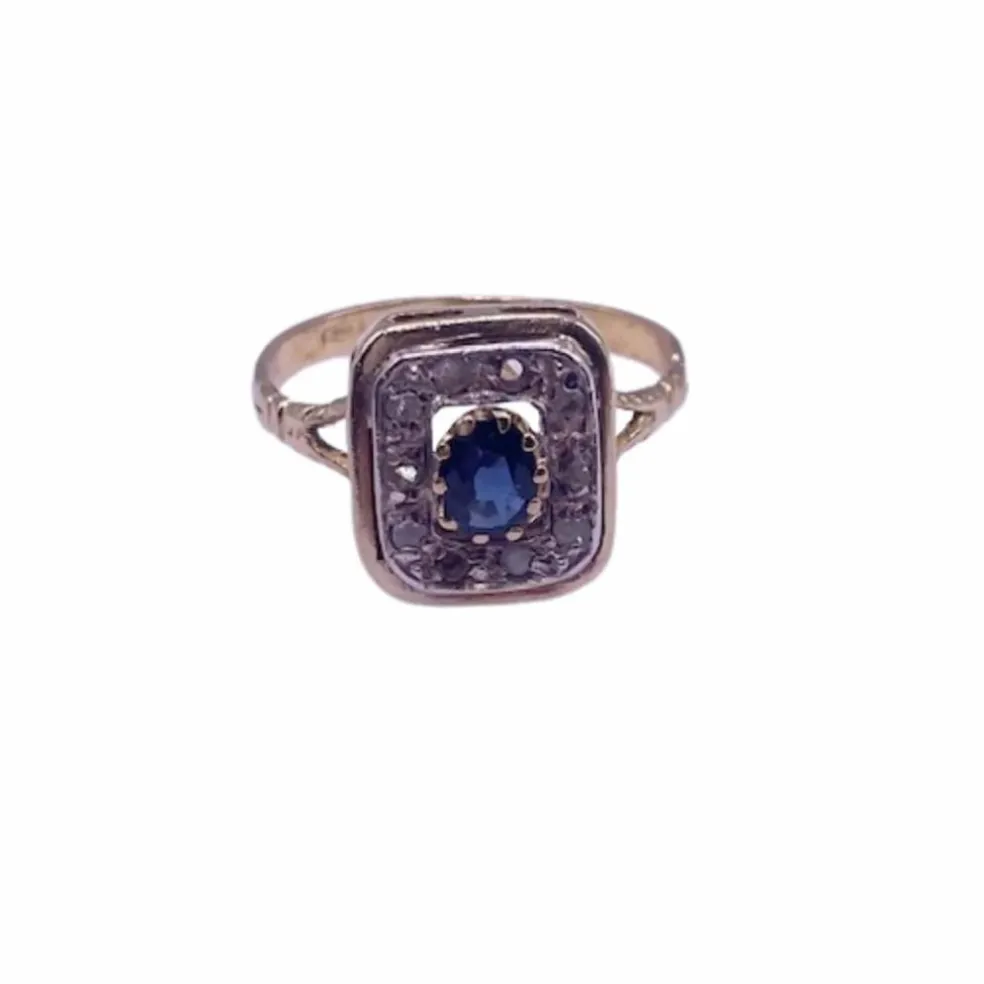 Bague Art Déco Or Jaune Saphir Diamants