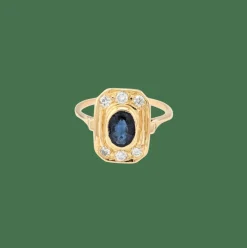 Bague Art Déco or jaune, saphir et diamants