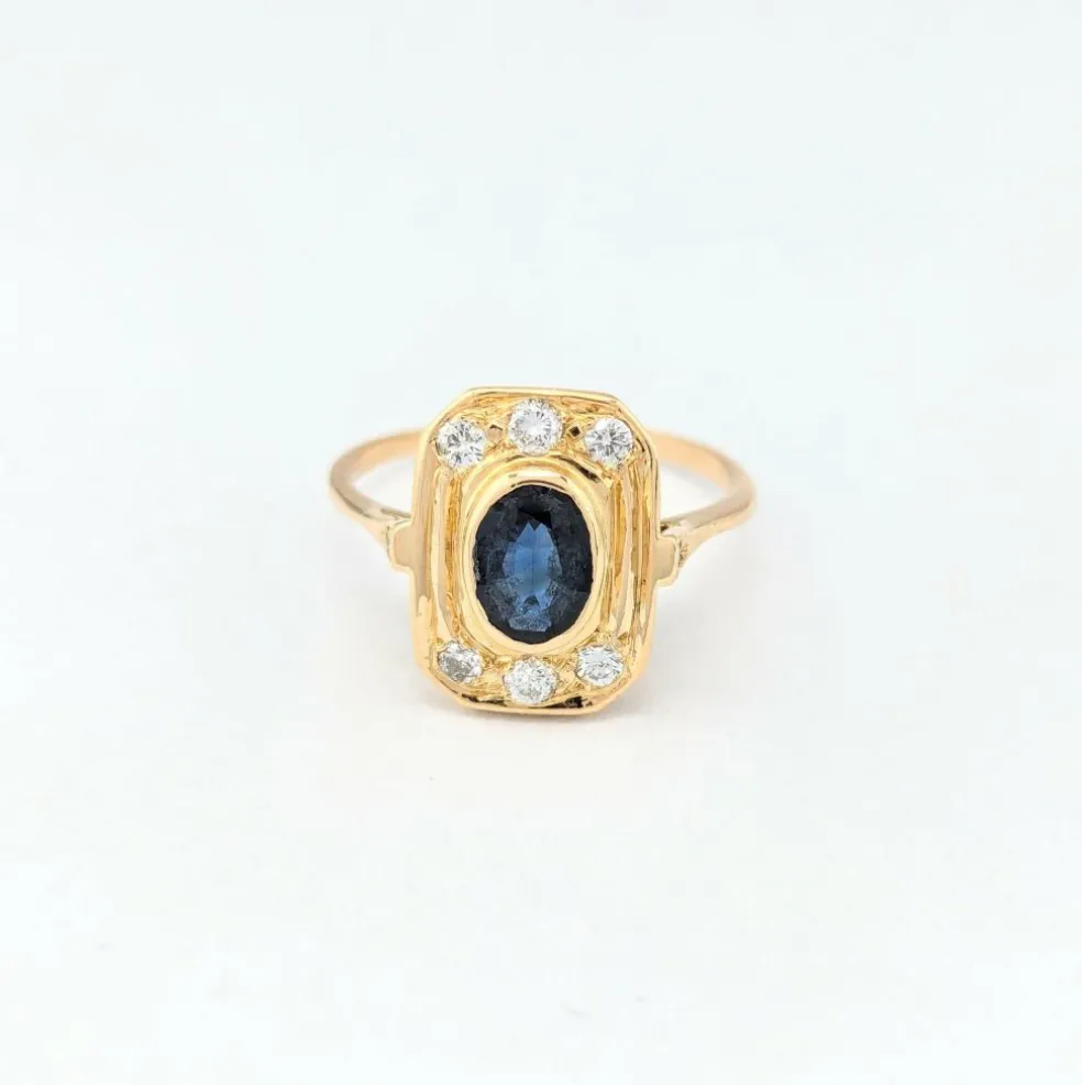 Bague Art Déco or jaune, saphir et diamants