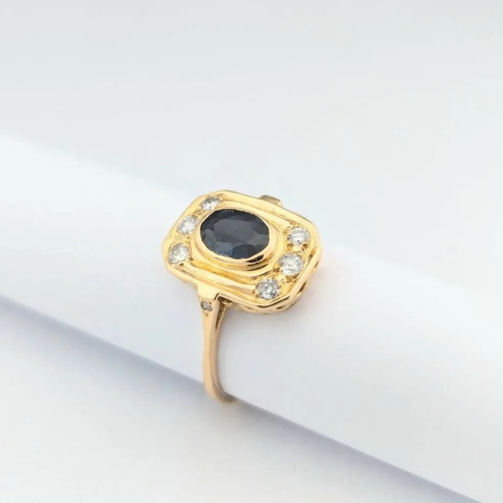 Bague Art Déco or jaune, saphir et diamants