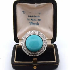 Bague Art Déco or jaune turquoise diamants