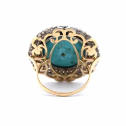 Bague Art Déco or jaune turquoise diamants