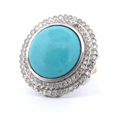 Bague Art Déco or jaune turquoise diamants