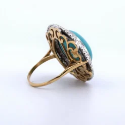 Bague Art Déco or jaune turquoise diamants