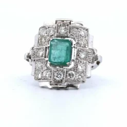 Bague Art Déco or émeraude diamants