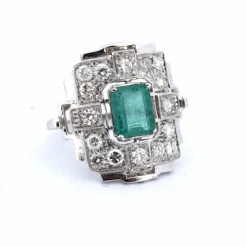 Bague Art Déco or émeraude diamants