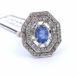 Bague Art Déco or saphir diamants