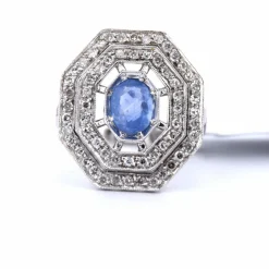 Bague Art Déco or saphir diamants