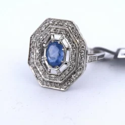 Bague Art Déco or saphir diamants