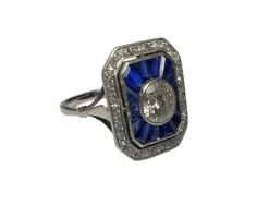 Bague art déco or, saphirs et diamants