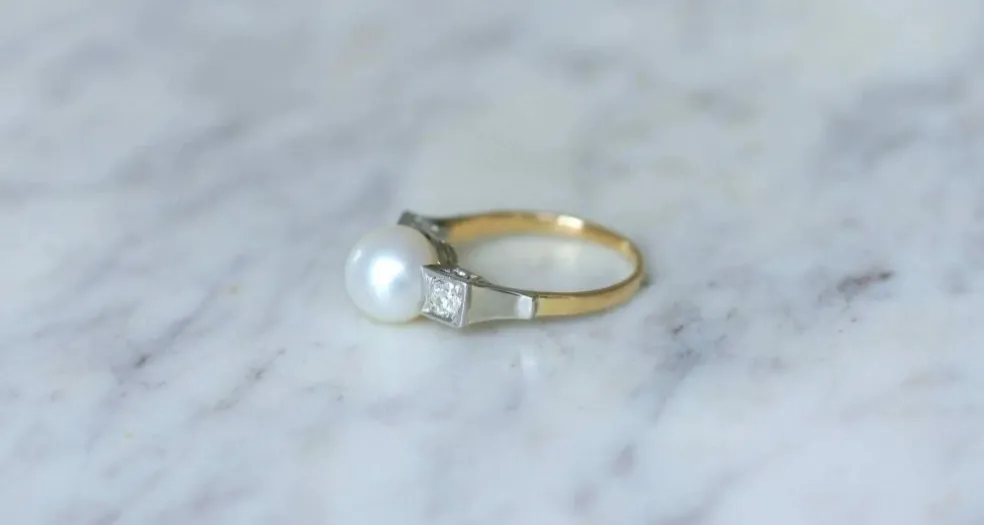 Bague Art Déco Perle et Diamants