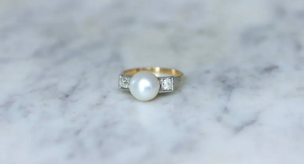 Bague Art Déco Perle et Diamants