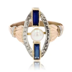 Bague art déco perle saphirs 2 ors