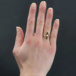 Bague art déco perle saphirs 2 ors