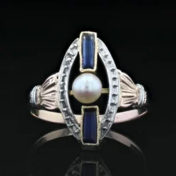 Bague art déco perle saphirs 2 ors