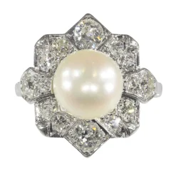 Bague Art Déco platine diamant perle
