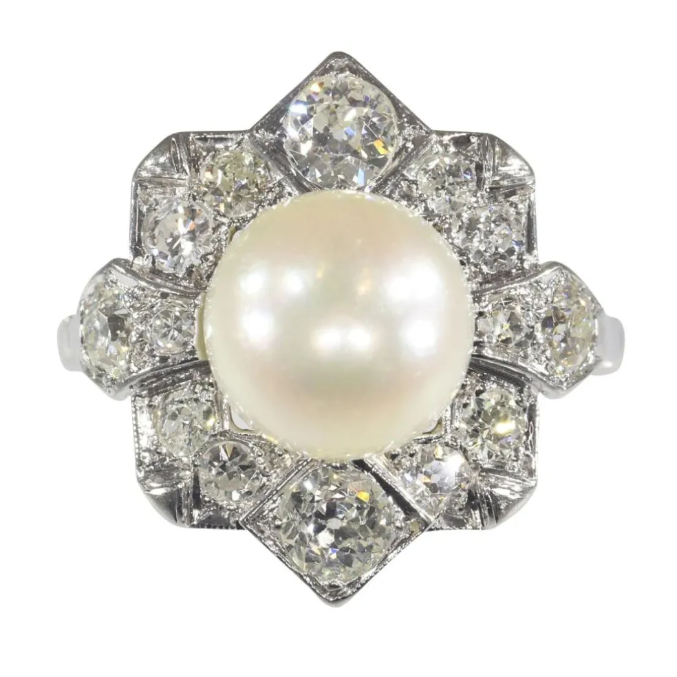 Bague Art Déco platine diamant perle