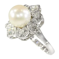 Bague Art Déco platine diamant perle