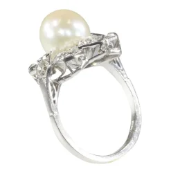 Bague Art Déco platine diamant perle
