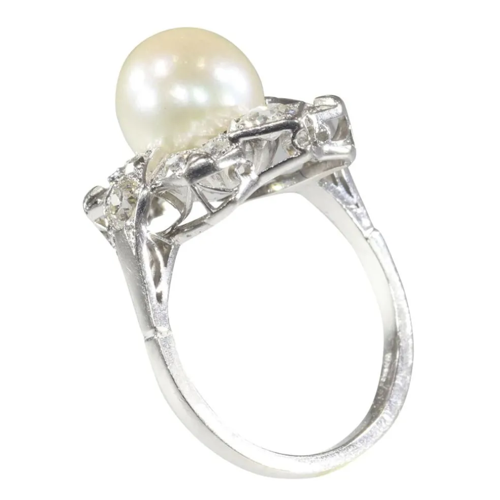 Bague Art Déco platine diamant perle